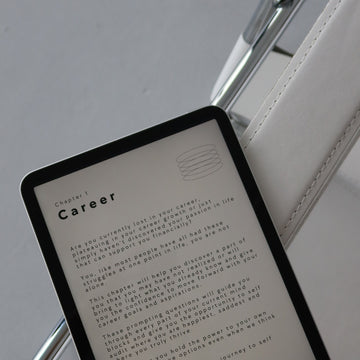Ipad showing the career page in 365 Digital Journal on a white chair