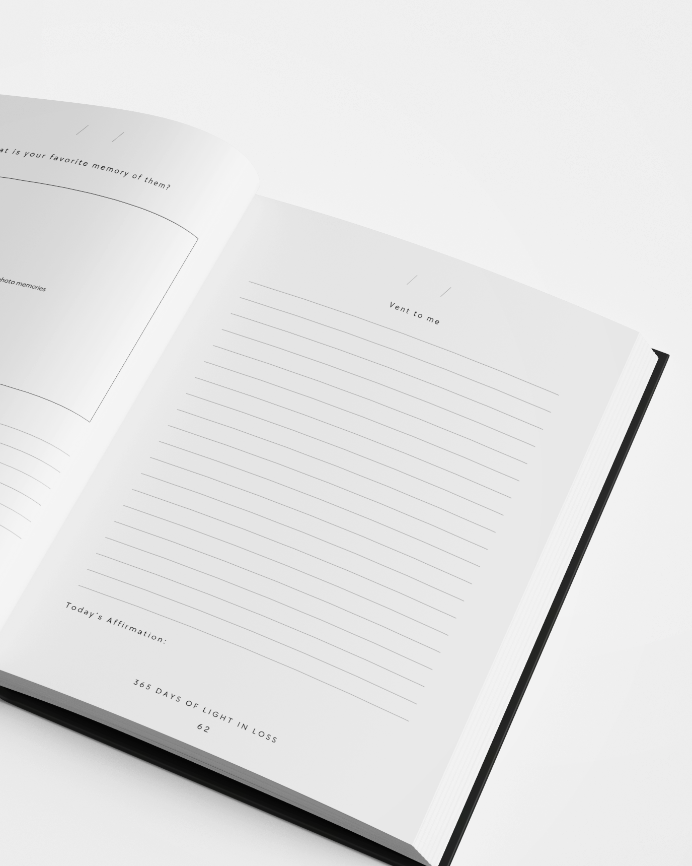 Open notebook with lined pages on a white background