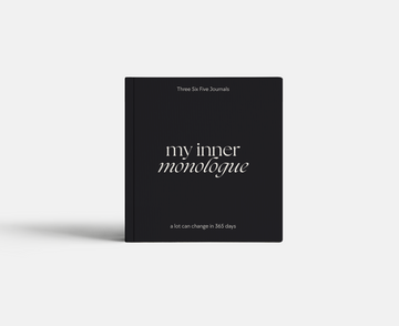 Black journal titled 'my inner monologue' on a white background