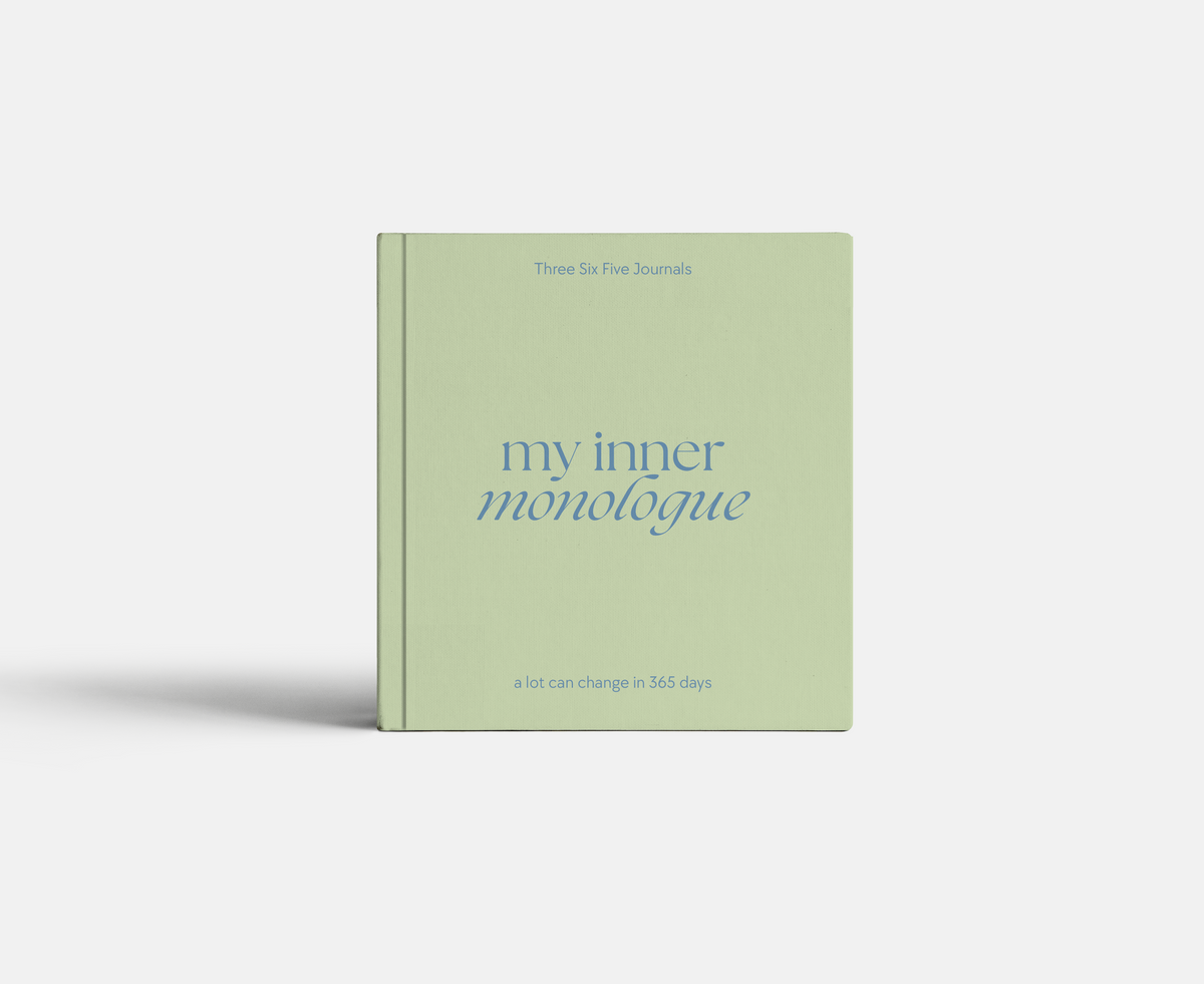Light green journal titled 'my inner monologue' on a white background
